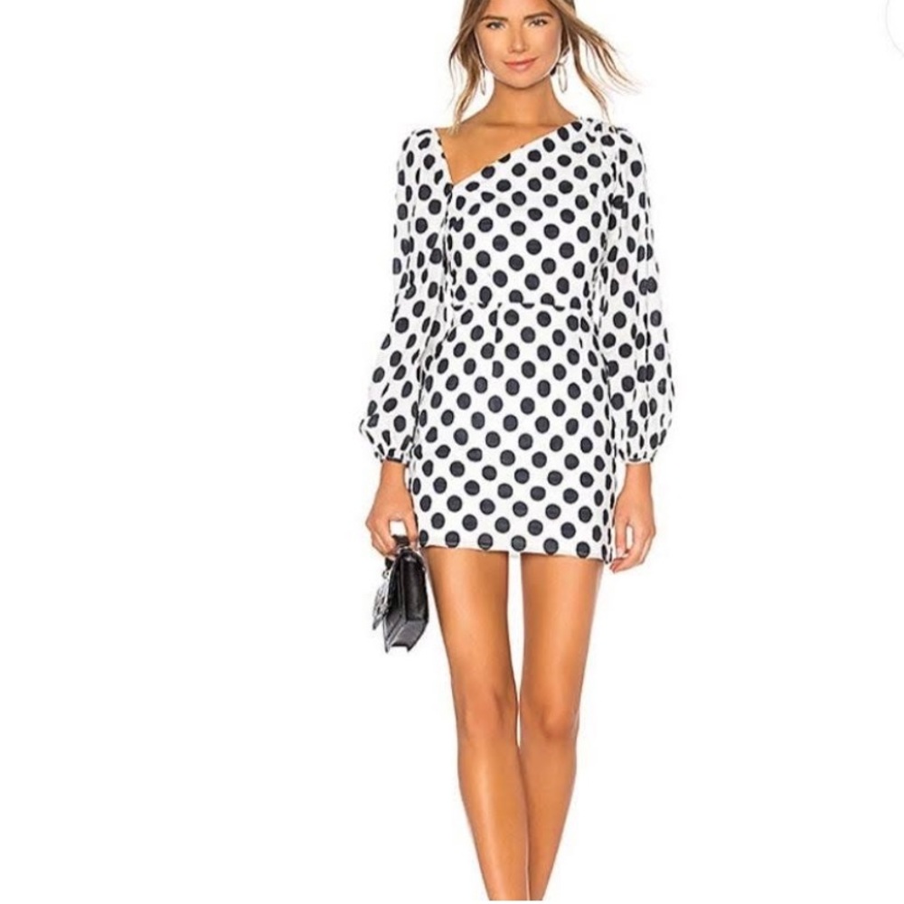 Lovers + Friends White Polka Dot Mini Dress with Black Dots